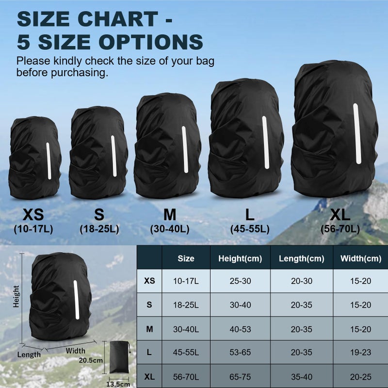 LAMA 2 Pack Waterproof Rain Cover for Backpack, Reflective Rainproof Protector for Anti-Dust and Anti-Theft, S Size (for 18L-25L Backpack), 2 Pcs Black - Image 3